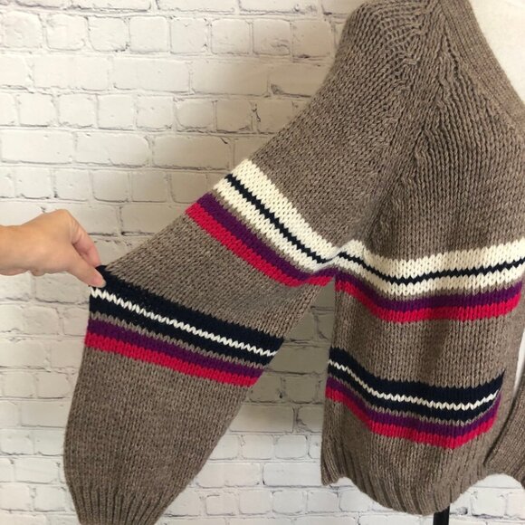 Xirena Lander Cardigan Sweater Size M Alpaca Blend Brown Stripe - Picture 5 of 8